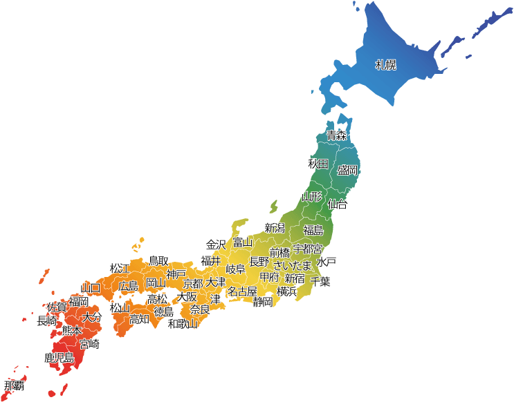 日本地図 県庁所在地 都道府県毎 グラデーション
