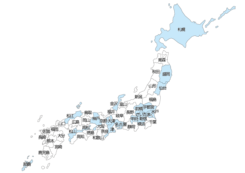日本地図 県庁所在地 色違い